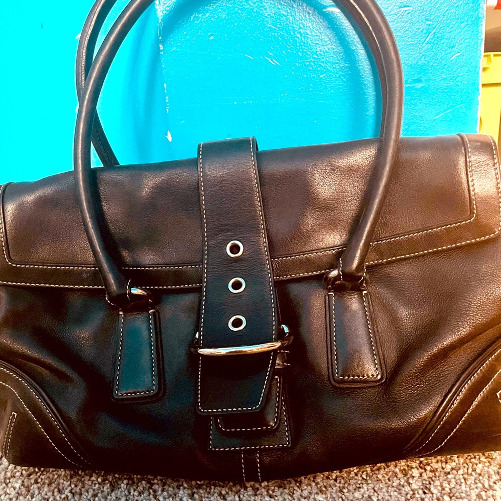 Black leather coach purse